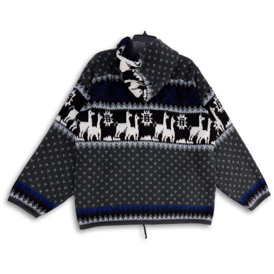 Mens Blue Black Printed Long Sleeve Hooded Full-Zip Sweater Size Large image number 2