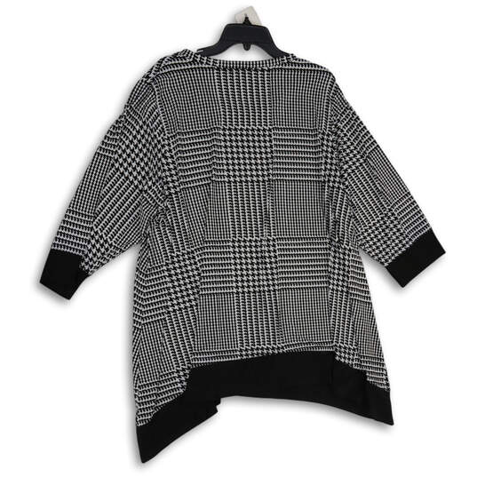 Womens Black White Houndstooth Round Neck Pullover A-Line Dress Size 2X image number 2