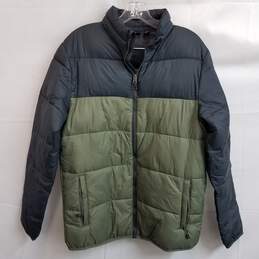 Men's gray and green winter puffer zip jacket S