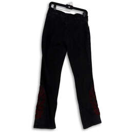 Womens Black Denim Dark Wash Pocket Embroidered Flames Bootcut Jeans Size 6 alternative image