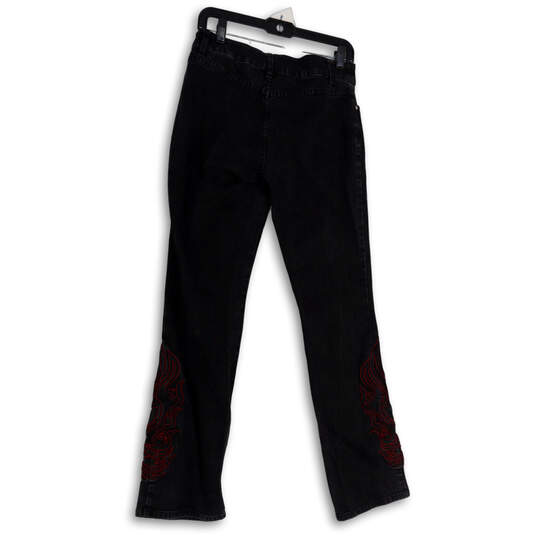 Womens Black Denim Dark Wash Pocket Embroidered Flames Bootcut Jeans Size 6 image number 2