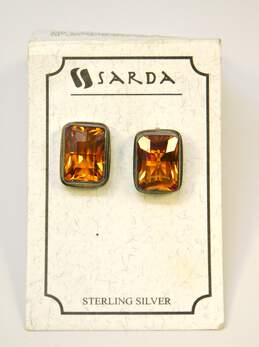 Sarda 925 Lab Created Orange Sapphire Faceted Post Back Earrings