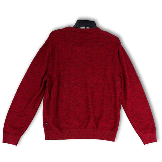 Mens Red Knitted V-Neck Long Sleeve Stretch Pullover Sweater Size Large image number 2