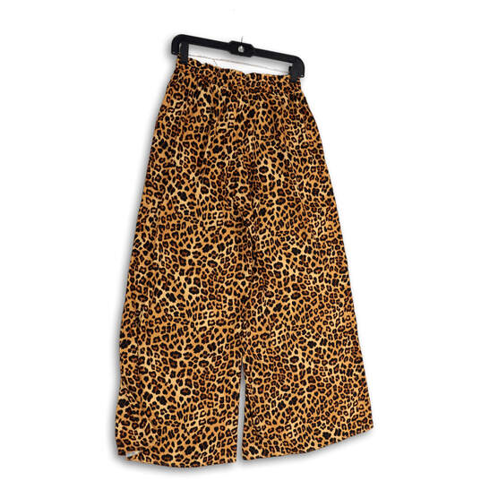 Womens Beige Black Leopard Print Elastic Waist Wide Leg Ankle Pants Size XS image number 2