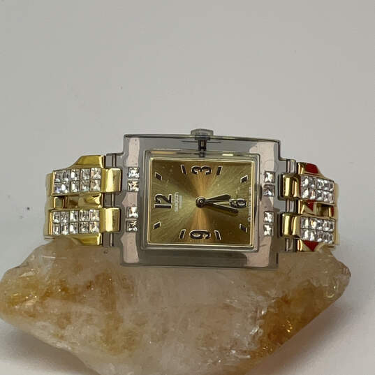 Designer Swatch Swiss Two-Tone Rhinestone Square Dial Analog Wristwatch image number 1
