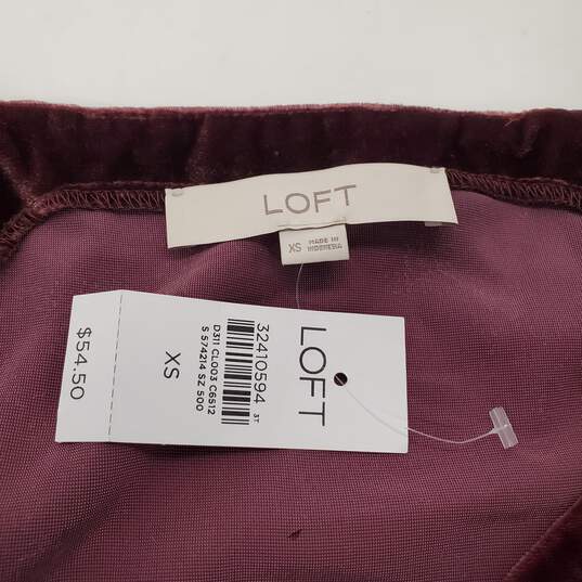 The Loft Women's Burgundy Cap Sleeve Velvet Top Size XS NWT image number 4