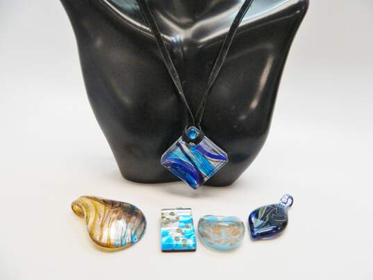 Artisan Teal Blue Bronze Copper Art Glass Jewelry Lot image number 1