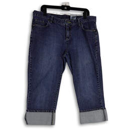 Womens Blue Denim Medium Wash 5-Pocket Design Cuffed Capri Jeans Size 14