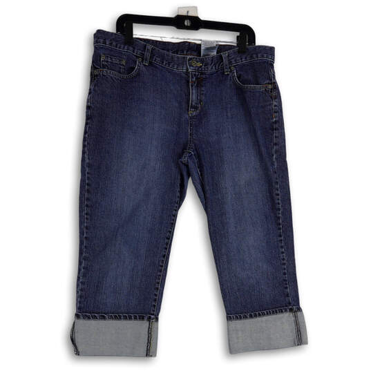 Womens Blue Denim Medium Wash 5-Pocket Design Cuffed Capri Jeans Size 14 image number 1