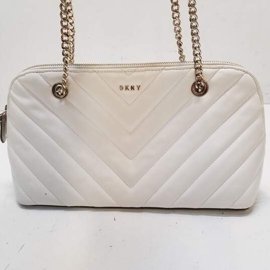 DKNY White PU Quilted Small Shoulder Satchel Bag Handbag image number 1