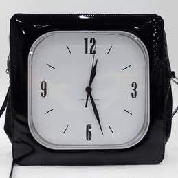 Vintage 90s Accoutrements Black Patent Leather Square Clock Purse Working alternative image