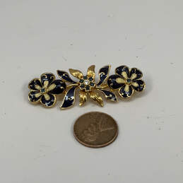 Designer Joan Rivers Gold-Tone Crystal Cut Stone Blue Flowers Brooch Pin alternative image