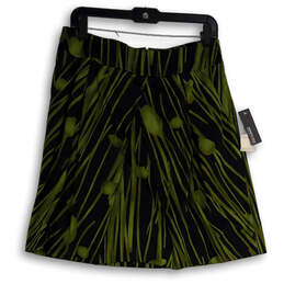 NWT Womens Green Black Pleated Back Zip Short A-Line Skirt Size 6