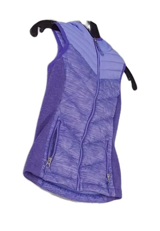 Girls Purple Sleeveless Full Zip Hooded Puffer Vest Jacket Size XS image number 3
