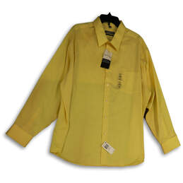 NWT Mens Yellow Collared Classic Fit Wrinkle Free Dress Shirt Sz 18.5 34/35