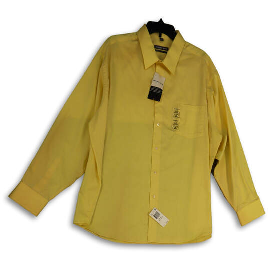 NWT Mens Yellow Collared Classic Fit Wrinkle Free Dress Shirt Sz 18.5 34/35 image number 1
