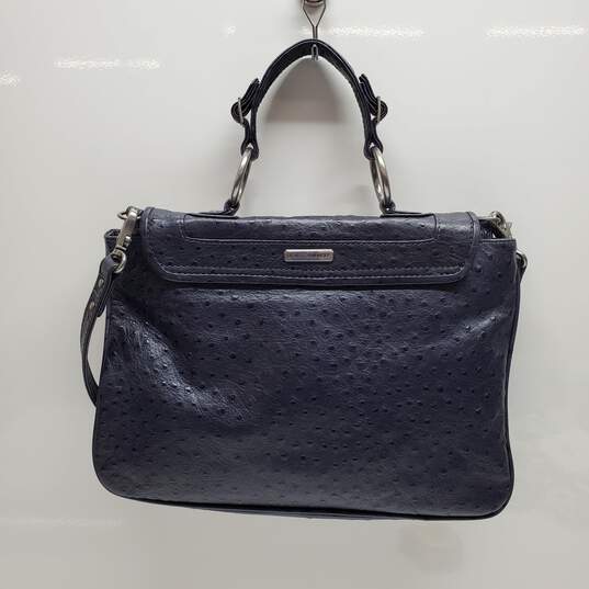 AUTHENTICATED REBECCA MINKOFF NAVY OSTRICH LEATHER FLAP SHOULDER BAG 13x9.5x4 image number 3