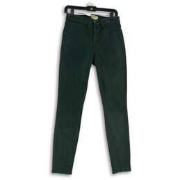 Womens Green Denim Dark Wash Coin Pocket Stretch Skinny Leg Jeans Size 28