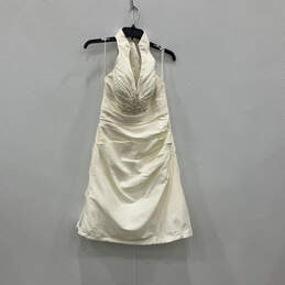 NWT Womens Ivory Sleeveless Pleated Back Zip Wedding A-Line Dress Size 6