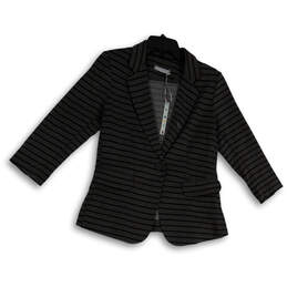 NWT Womens Gray Striped Long Sleeve Notch Lapel One Button Blazer Size M