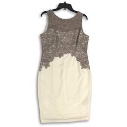 Ralph Lauren Womens White Lace Floral Sleeveless Back Zip Sheath Dress Size 12