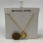 Designer Michael Kors Gold-Tone Crystal MK Logo Pendant Link Chain Necklace image number 1