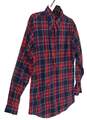 Mens Red Blue Plaid Long Sleeve Spread Collar Button Down Shirt Size Large image number 3