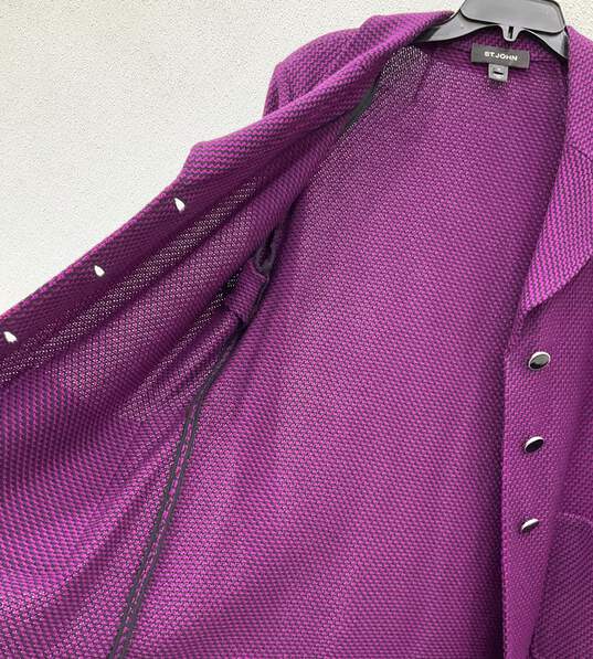 St. John Purple Black Knit 3 Button Padded Blazer image number 4