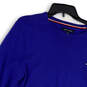 Womens Blue Knitted Long Sleeve Crew Neck Tight Pullover Sweater Size S image number 3