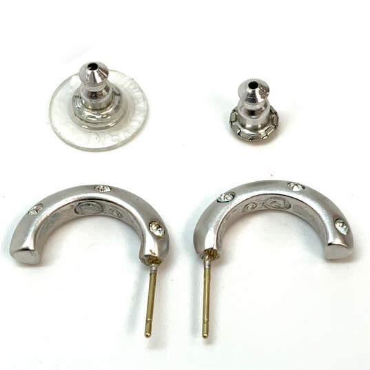 Designer Swarovski Silver-Tone Clear Crystal Cut Stone Half Hoop Earrings image number 3