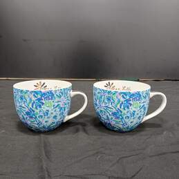 Pair of Lilly Pulitzer Blue Floral Lion Cups