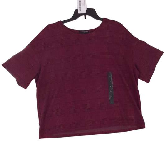 Womens Burgundy Round Neck Short Sleeve Knitted Pullover Shirt Size XL image number 5