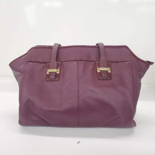 Coach Taylor Burgundy Purple Leather Alexis Carryall Handbag image number 3