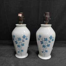 Pair of Floral White Ceramic Lamps
