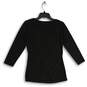 Womens Black Long Sleeve Round Neck Side Ruched Pullover Blouse Top Size XS image number 2