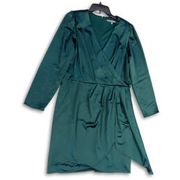 NWT Womens Green V-Neck Long Sleeve Back Zip Knee Length Wrap Dress Size 14