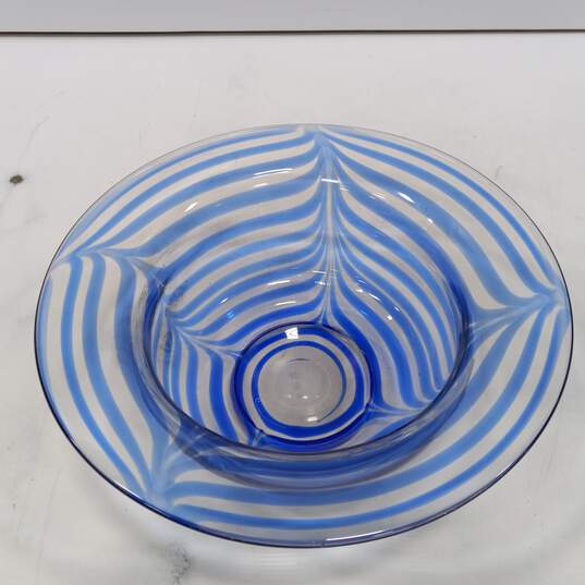 Clear Blue Swirl Art Glass Candy Bowl image number 2