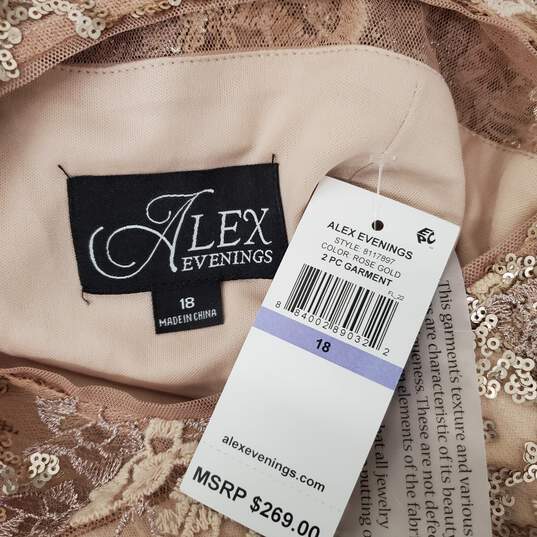 NWT Alex Evenings WM's Rose Gold Sequin 2 Pc Garment Maxi Formal Dress Size 18 image number 3