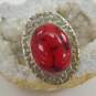 Taxco Mexico 925 Modernist Faux Red Jasper Cabochon Woven Stamped Oval Chunky Ring 14.3g image number 1