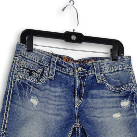 Womens Blue Denim Medium Wash 5-Pocket Design Distressed Capri Jeans Sz 29 image number 3