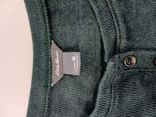 Eddie Bauer Green Long Sleeved Thermal Button Shirt Women's Size M image number 3