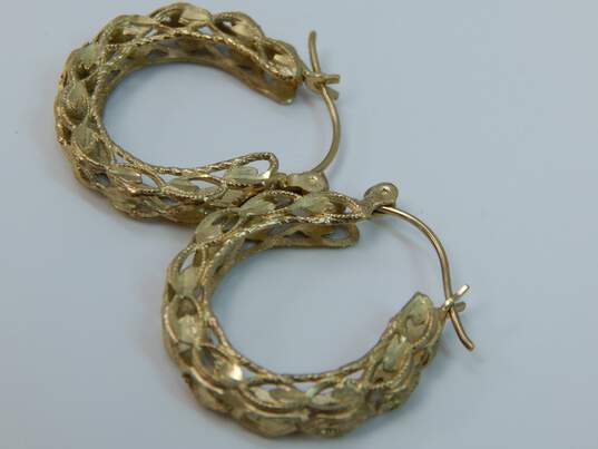 10K Yellow Gold Etched Cut Out Hoop Earrings 3.2g image number 6