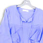 NWT Womens Blue Balloon Sleeve Tie Neck Shift Dress Size Medium image number 3