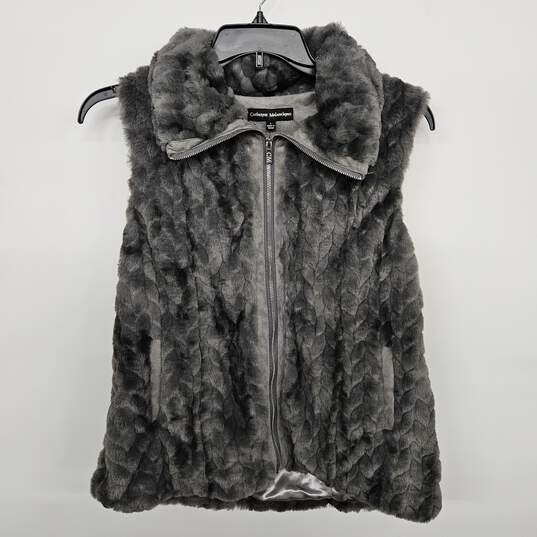 Grey Faux Fur Sleeveless Vest image number 1