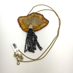 Designer J. Crew Gold-Tone Black Tassel Link Chain Lobster Pendant Necklace