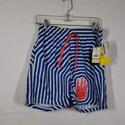 NWT Mens Striped Hand Wave Drawstring Waist Swim Shorts Size Small/30