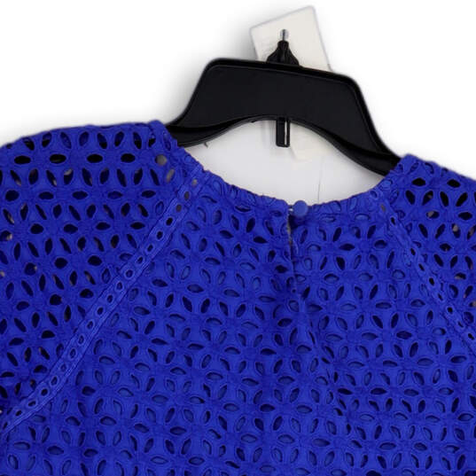 Womens Blue Eyelet Short Sleeve Round Neck Pullover Blouse Top Size 8 image number 4