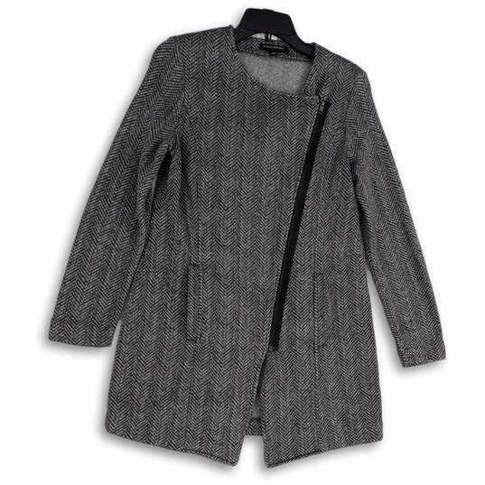 Womens Gray Chevron Fleece Pockets Asymmetrical Full-Zip Overcoat Size S image number 1