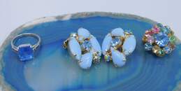 Vintage Pastel Blue & Multi Color Icy Rhinestone Jewelry 17.1g