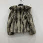 Womens Beige Faux Fur Spread Collar Long Sleeve Cropped Coat Size Small image number 2